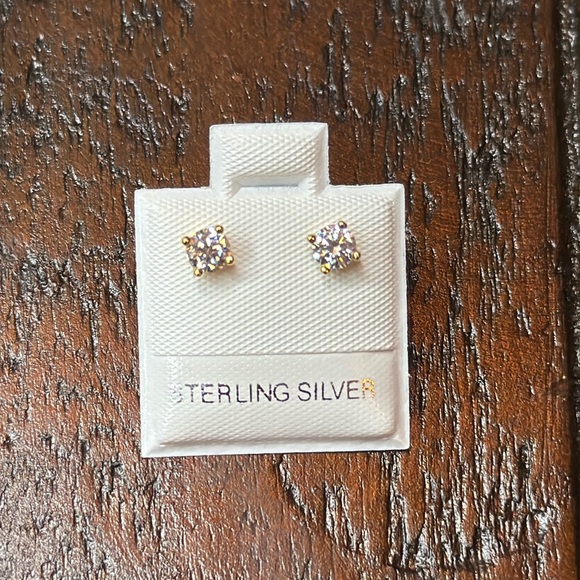 14k Gold Over 925 Sterling Silver & Moissanite Stud Earrings - Picture 1 of 4